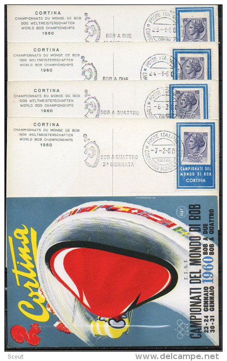 ITALIA - ITALIE - ITALY - 1960 - CORTINA - CAMPIONATI MONDIALI DI BOB - 4 CARTOLINE ANNULLI - Altri & Non Classificati