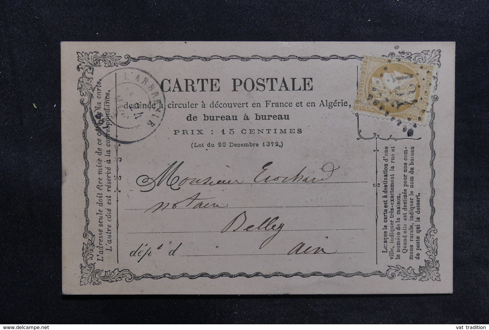 FRANCE - Carte Prècurseur De L'Arbresle Pour Belley , Affranchissement Cérès GC 131 - L 36222 - Vorläufer