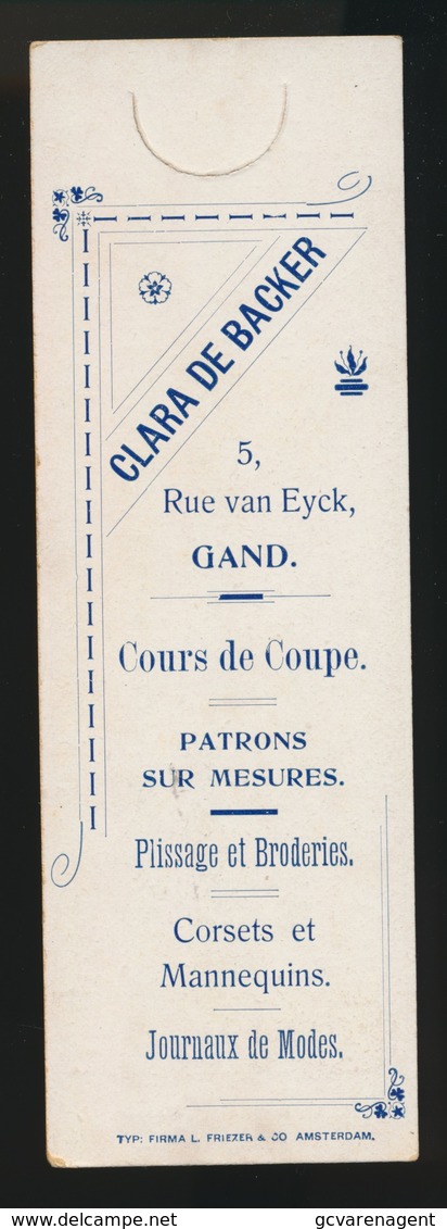 GENT RECLAME VAN WINKEL OP BLADWIJZER - CLARA DE BACKER  RUE VAN EYCK 5 GAND  15 X 5 CM  2 AFBEELDINGEN - Gent