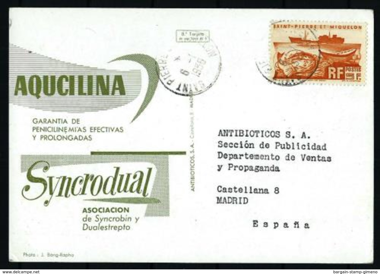 St. Pedro Y Miquelón - Postal Circulada A Madrid (año 1958) - Otros & Sin Clasificación