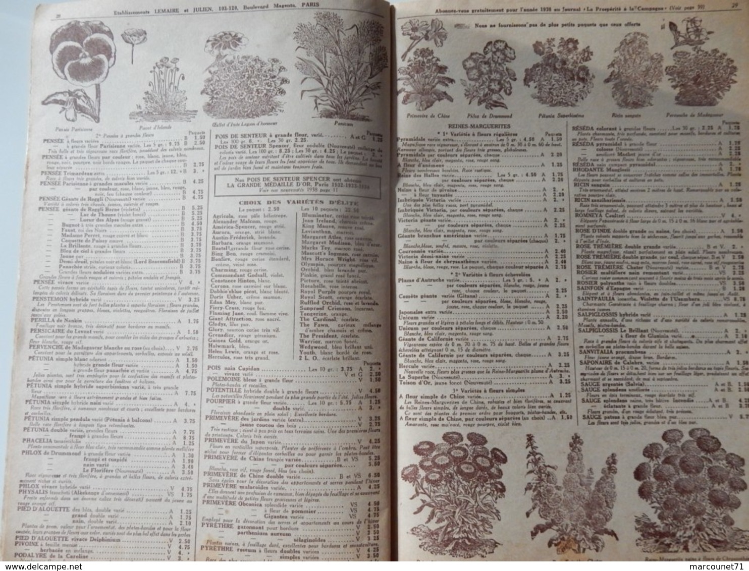 Rare et ancien catalogue Lemaire et Julien graines potagères fourragères et de fleurs 1938 jardinage complet et relié