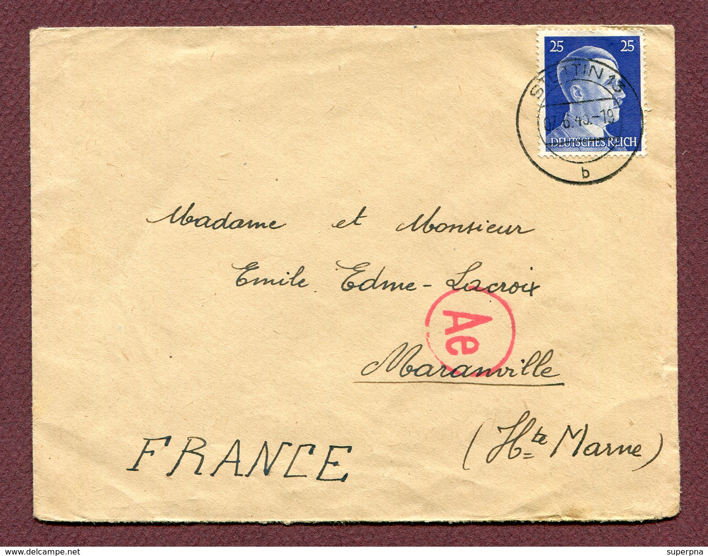 MARANVILLE  (52) : LETTRE D'ALLEMAGNE  1943 - 1921-1960: Période Moderne