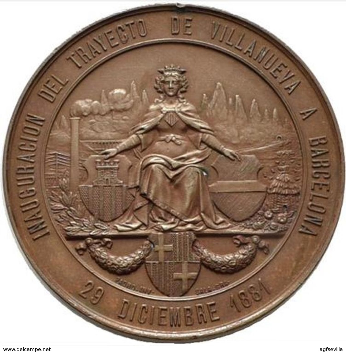 ESPAÑA. ALFONSO XII. MEDALLA INAUGURACIÓN FERROCARRIL VILLANUEVA-BARCELONA. 1.881. ESPAGNE. SPAIN MEDAL - Professionals/Firms