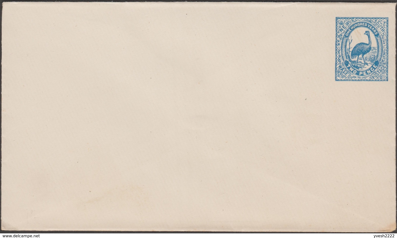 NSW Vers 1890. 2 Entiers Postaux, Enveloppes. Émeu D’Australie (Dromaius Novaehollandiae). Enveloppes Bleue Et Blanche - Autruches