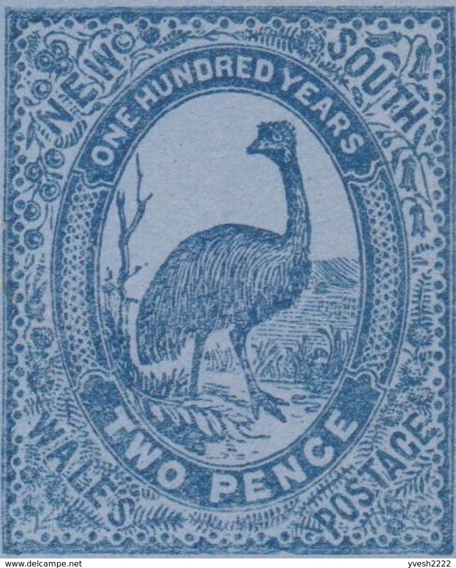 NSW Vers 1890. 2 Entiers Postaux, Enveloppes. Émeu D’Australie (Dromaius Novaehollandiae). Enveloppes Bleue Et Blanche - Straussen- Und Laufvögel