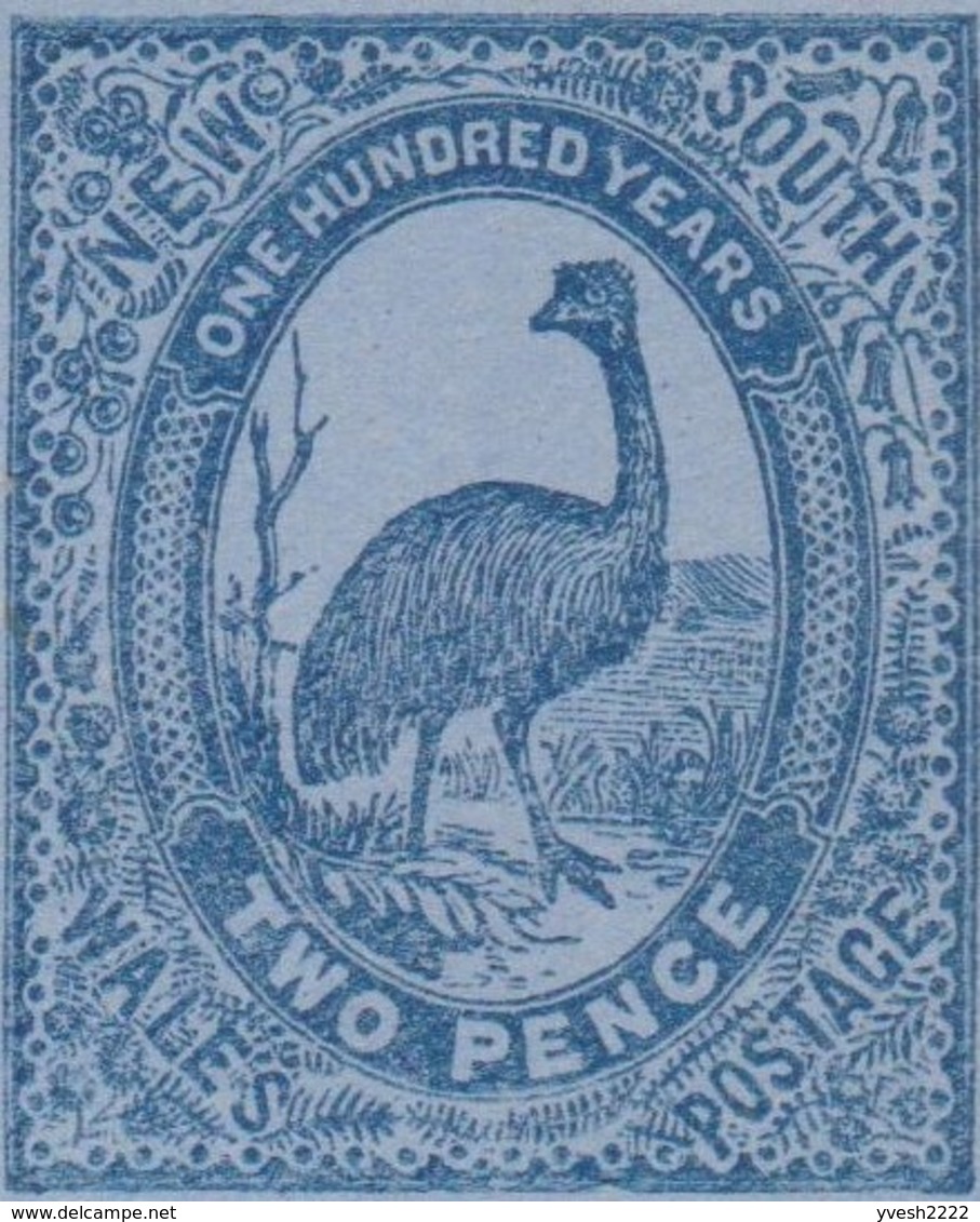 NSW Vers 1890. 2 Entiers Postaux, Enveloppes. Émeu D’Australie (Dromaius Novaehollandiae). Enveloppes Bleue Et Blanche - Struisvogels