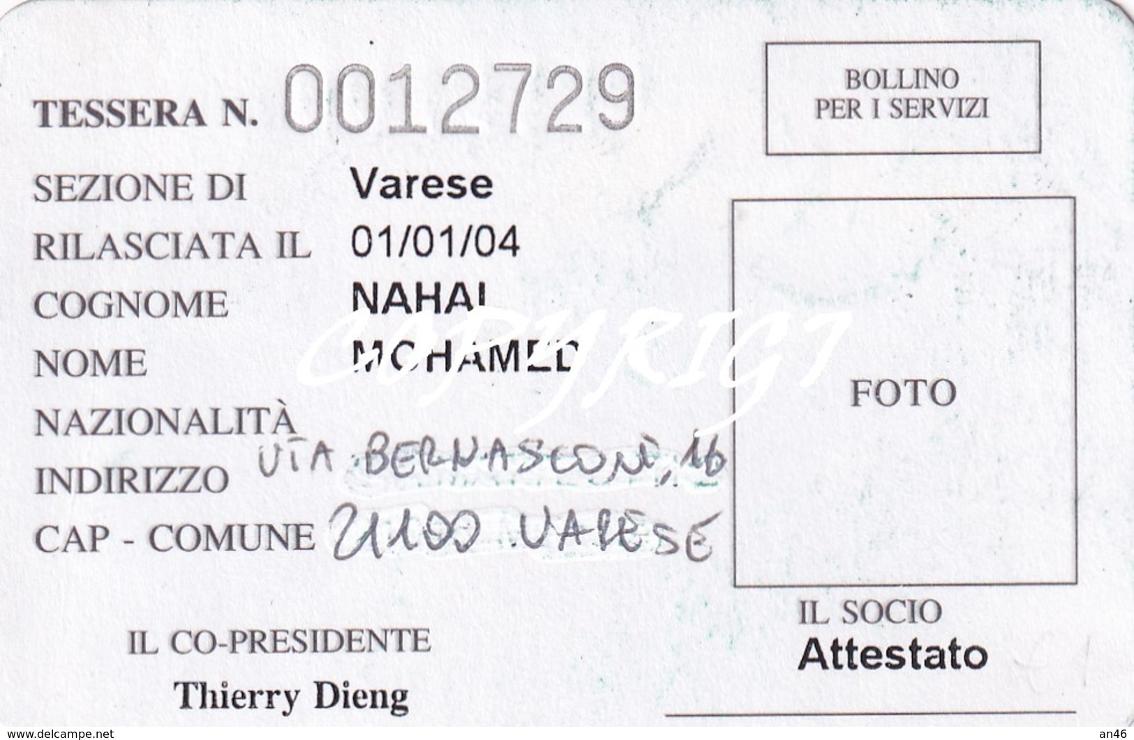 TESSERA_TESSERE_DOCUMENTO/I-"ANOLF" 2004-SEZIONE DI VARESE- - Sammlungen