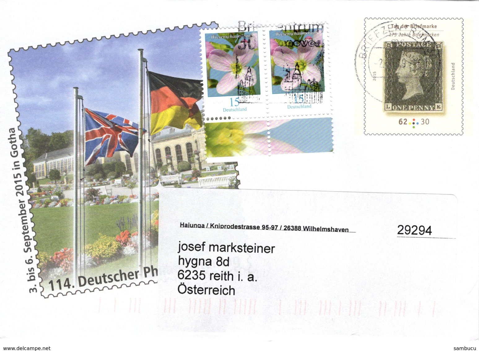 Auslands - Brief Von Briefzentrum 30 Auf Vordruckkuvert Tag Der Briefmarke + 2x15 Cent Blumen 2019 Auf FDC - Briefe U. Dokumente