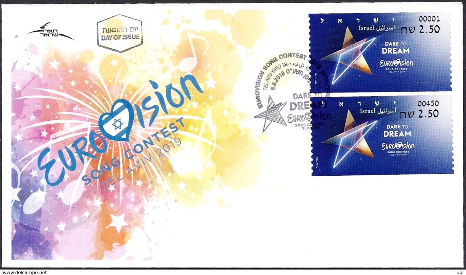 ISRAEL 2019 - "Eurovision 2019" Song Contest In Tel Aviv - Philatelic Bureau # 001 & Tel Aviv # 450 ATM Labels - FDC - Music