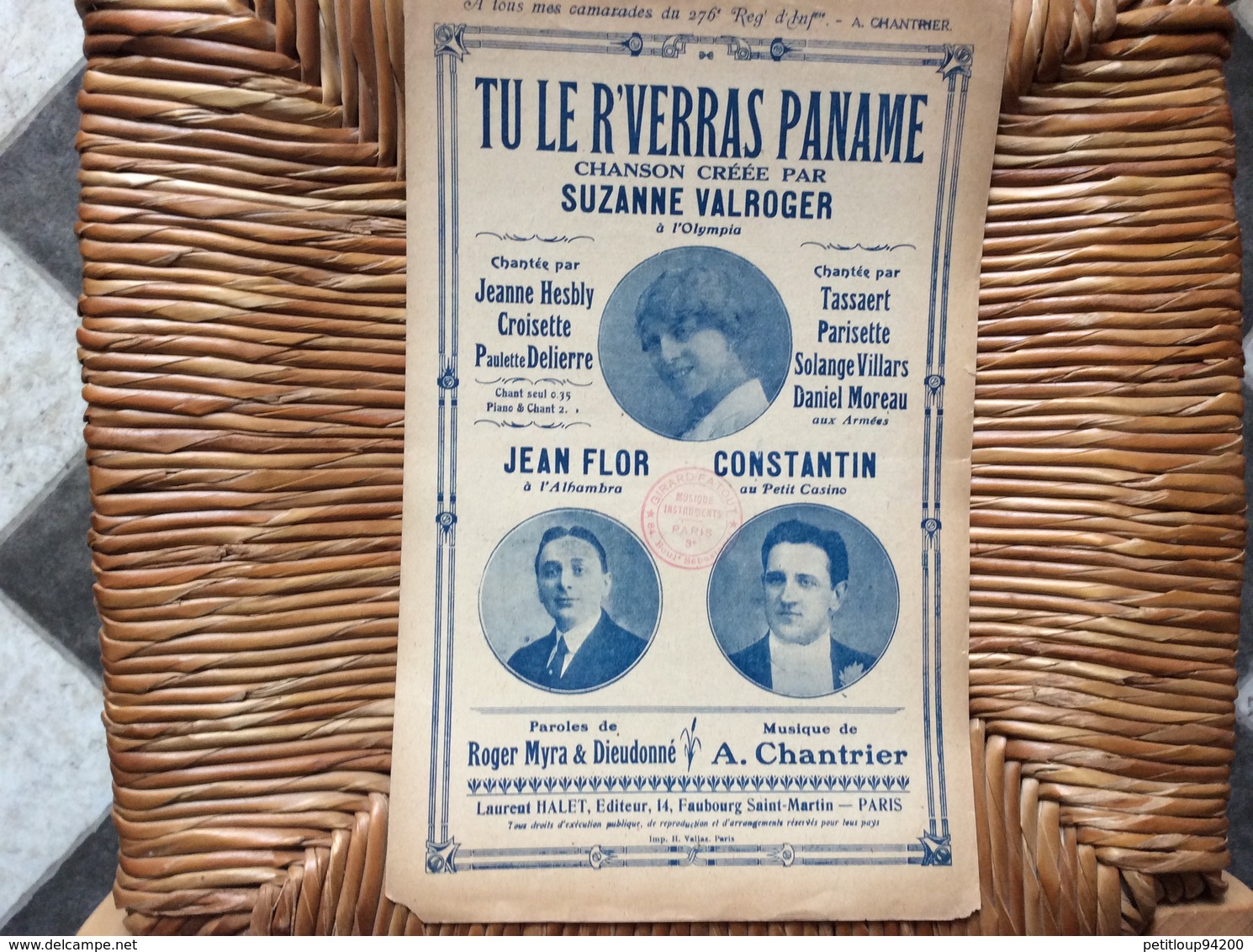 TU LE R’ VERRAS PANAME *Jean Flor *Constantin  CHANSON A L’OLYMPIA - Scores & Partitions