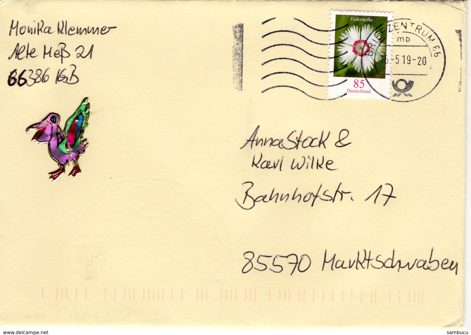 Brief Von Briefzentrum 66 Mit 85 Cent Federnelke 2019 - Briefe U. Dokumente