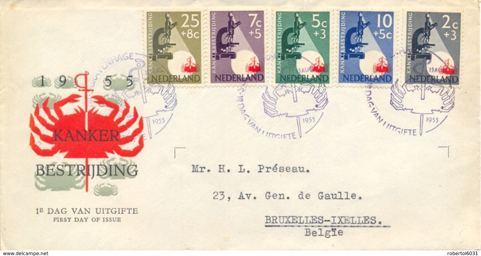 Netherlands 1955 FDC The Fight Against Cancer - Malattie