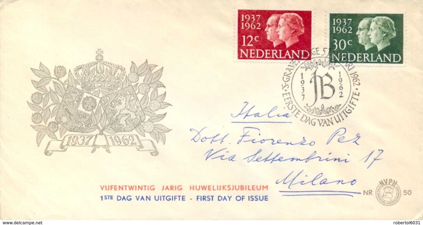 Netherlands 1962 FDC Silver Royal Wedding - Case Reali