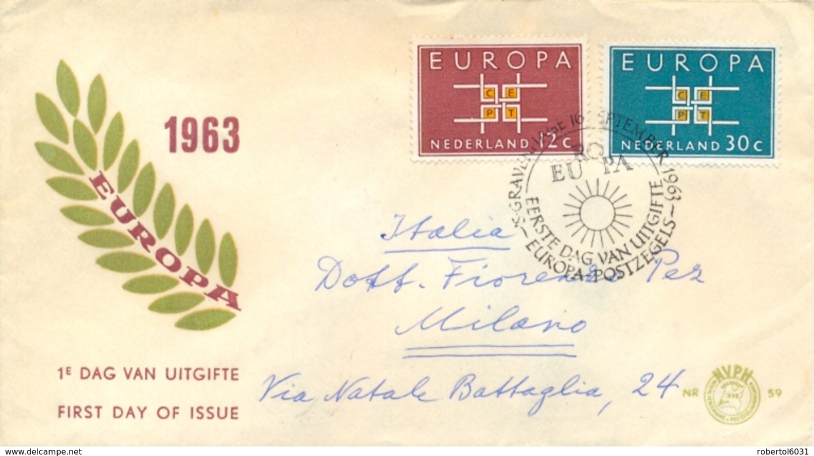 Netherlands 1963 FDC Europe CEPT With Arrival Cancel - 1963