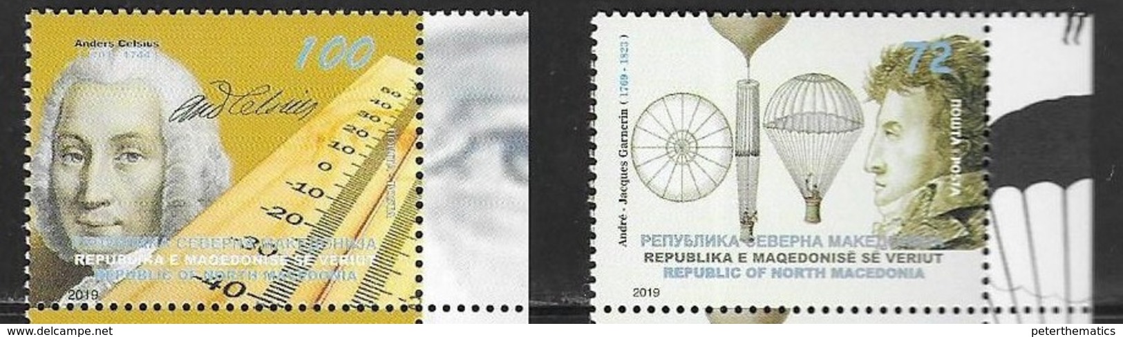 NORTH MACEDONIA, 2019, MNH, SCIENCE, FAMOUS CIENTISTS, ANDERS CELSIUS, ANDRE -JACQUES GARNERIN,2v - Climate & Meteorology