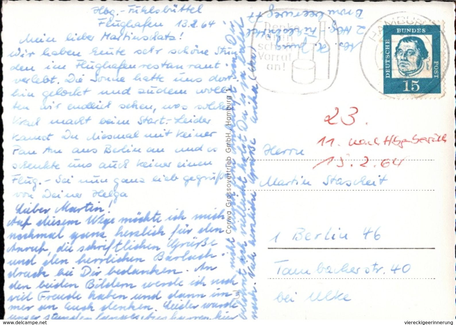 !  1964 Postcard From Hamburg Fuhlsbüttel, PanAm, Pan Anerican, Düsenjet, Jetliner, Boeing 707 - 1946-....: Moderne