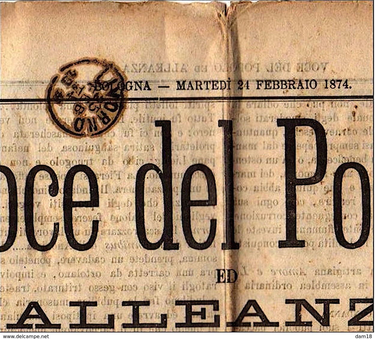 ITALIE 1874 CACHET ROUGE "PERIODICI FRANCHI 1 CT " SUR JOURNAL "VOCE DEL POPOLO" 3 PHOTOS - Autres & Non Classés