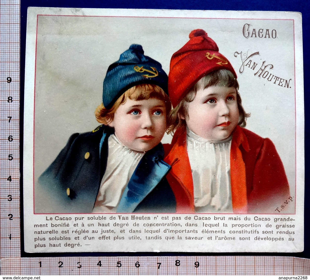 CHROMO.... CHOCOLAT VAN HOUTEN..   ......GRAND FORMAT....ENFANTS BONNETS DE MARIN - Van Houten