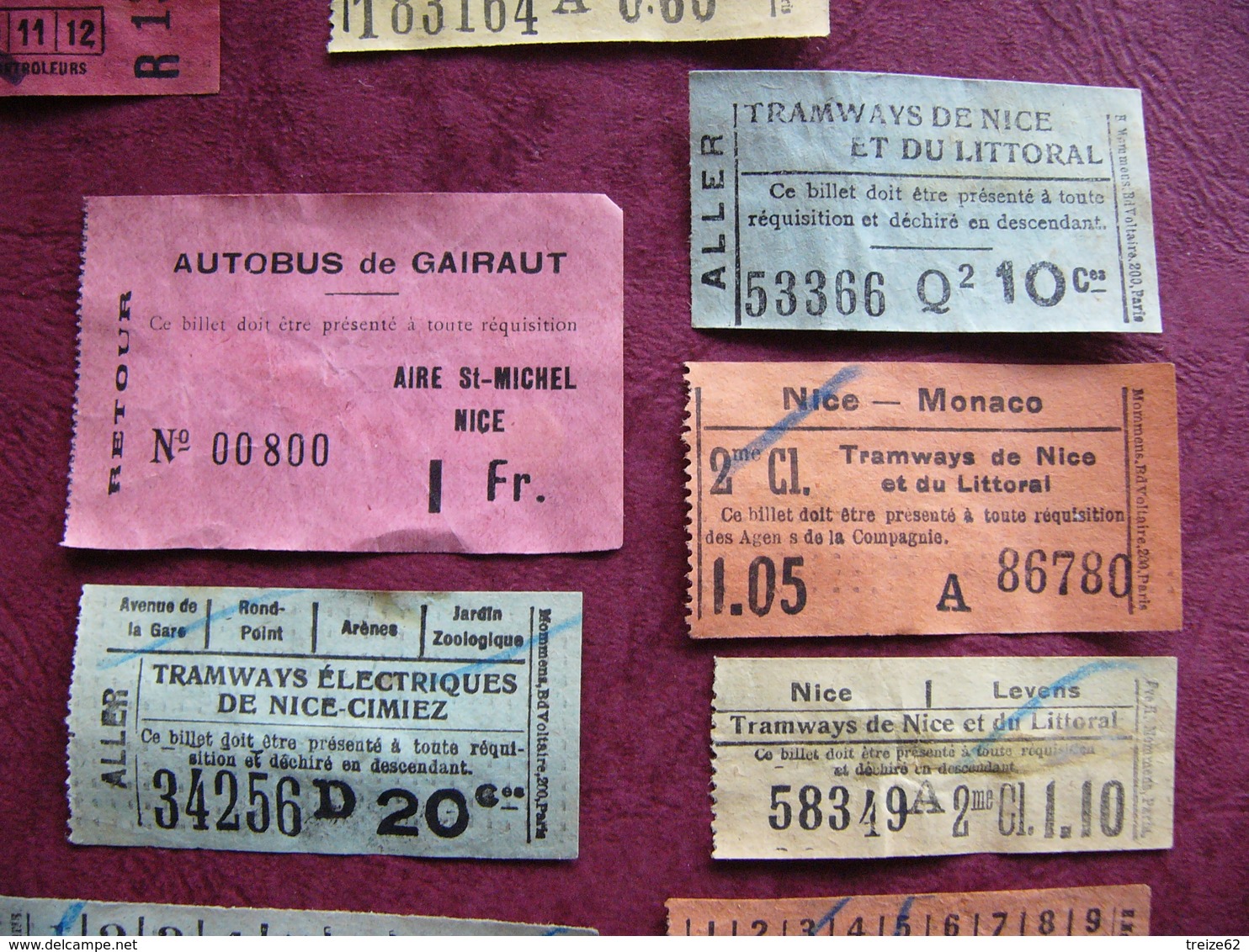 Lot 12 Tickets Tramways Nice Et Littoral Cimiez Monaco Monte Carlo Autobus De Gairaut - Europe