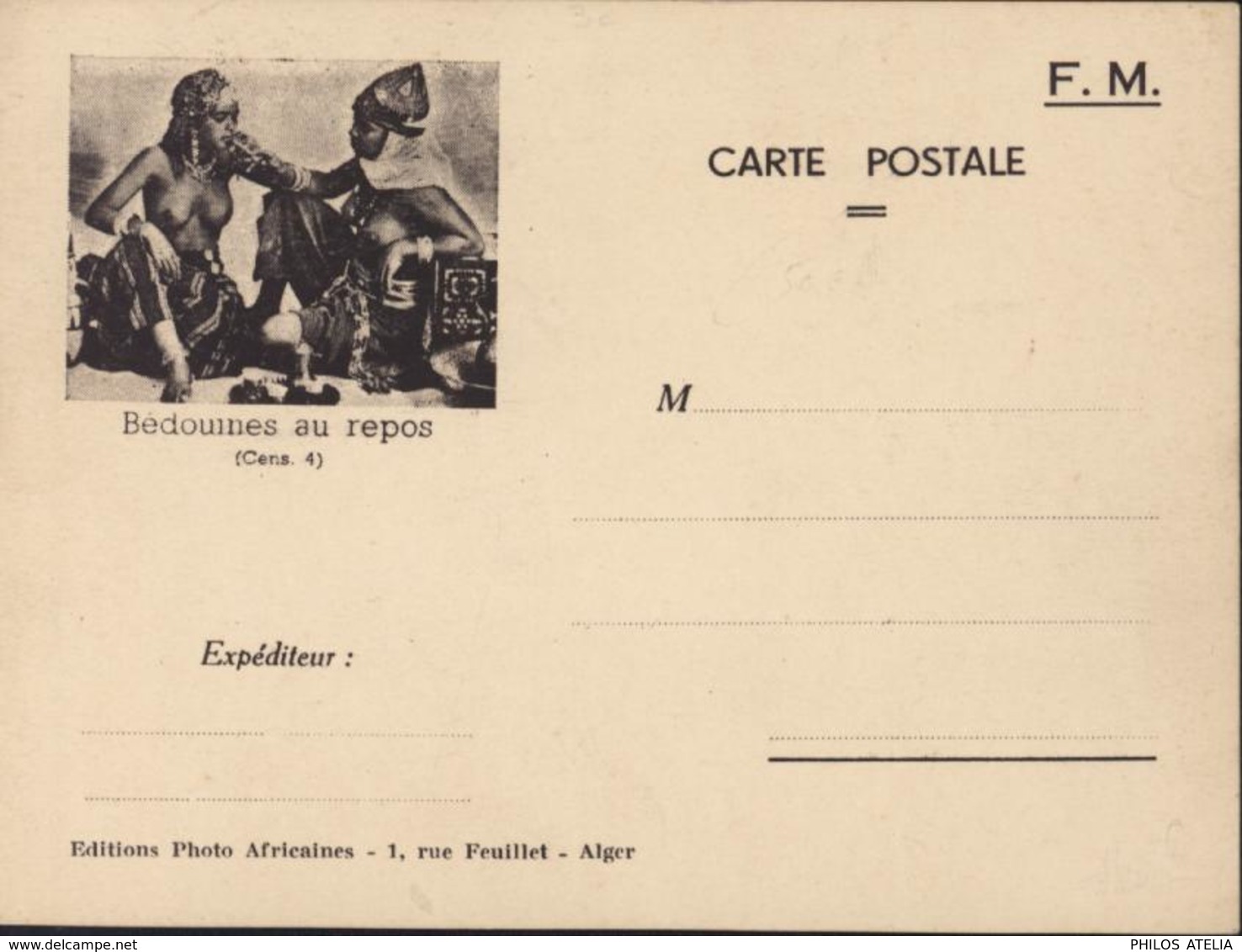 CP FM Franchise Militaire Bédouines Au Repos Cens 4 Editions Photo Africaines 1 Rue Feuillet Alger Algérie Seins Nus - Cartas & Documentos