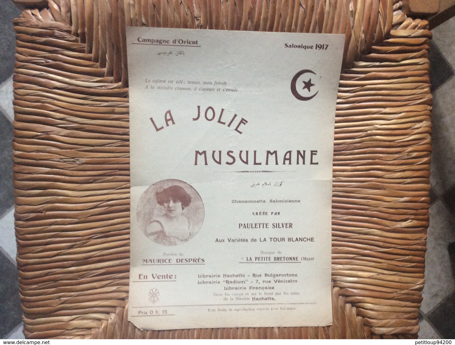 LA JOLIE MUSULMANE *Paulette Silver  CAMPAGNE D’ORIENT  Salonique 1917 - Scores & Partitions