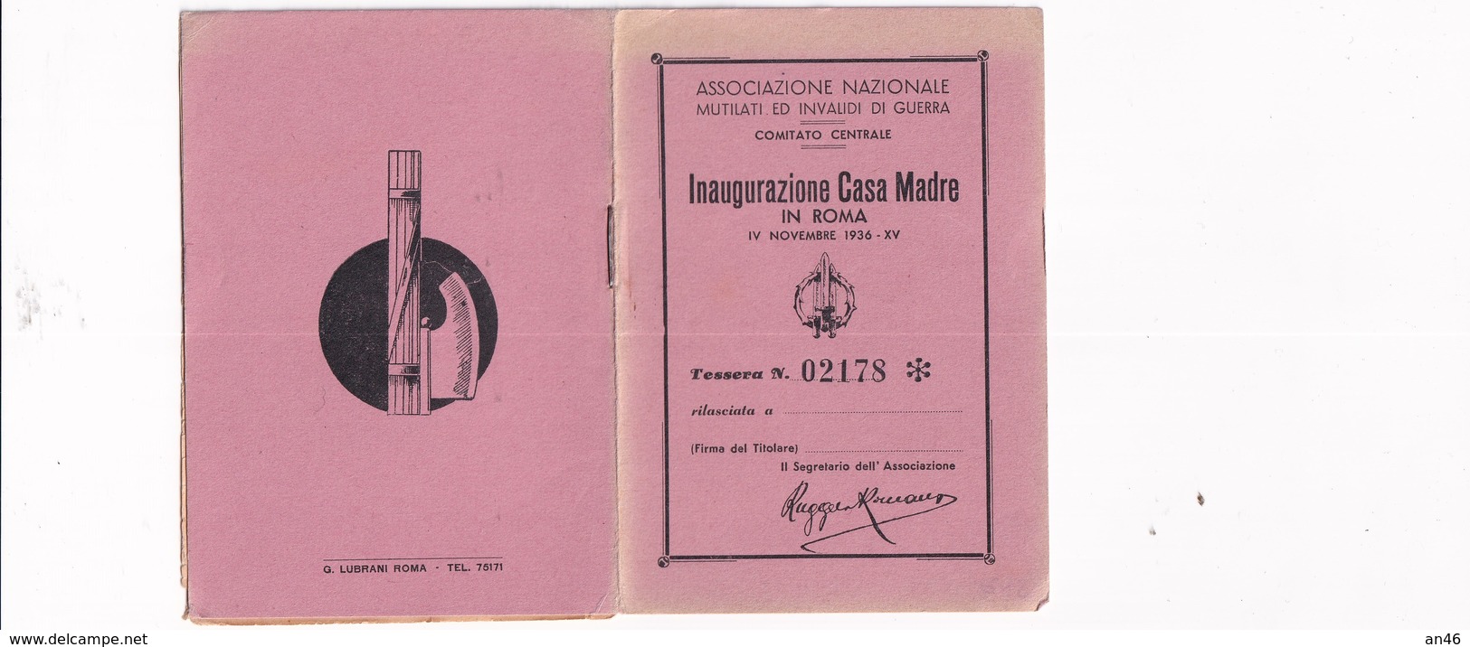 TESSERA_TESSERE_DOCUMENTO/I-"ASSOCIAZIONE NAZIONALE MUTILATI ED INVALIDI DI GUERRA" 1936- - Collections