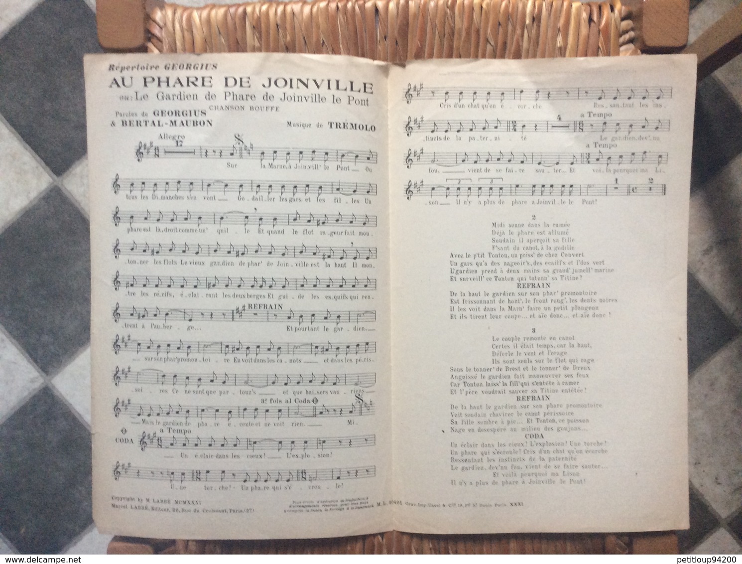 AU PHARE DE JOINVILLE *Georgius LE GARDIEN DE PHARE DE JOINVILLE-LE-PONT   Chanson Bouffe - Partitions Musicales Anciennes