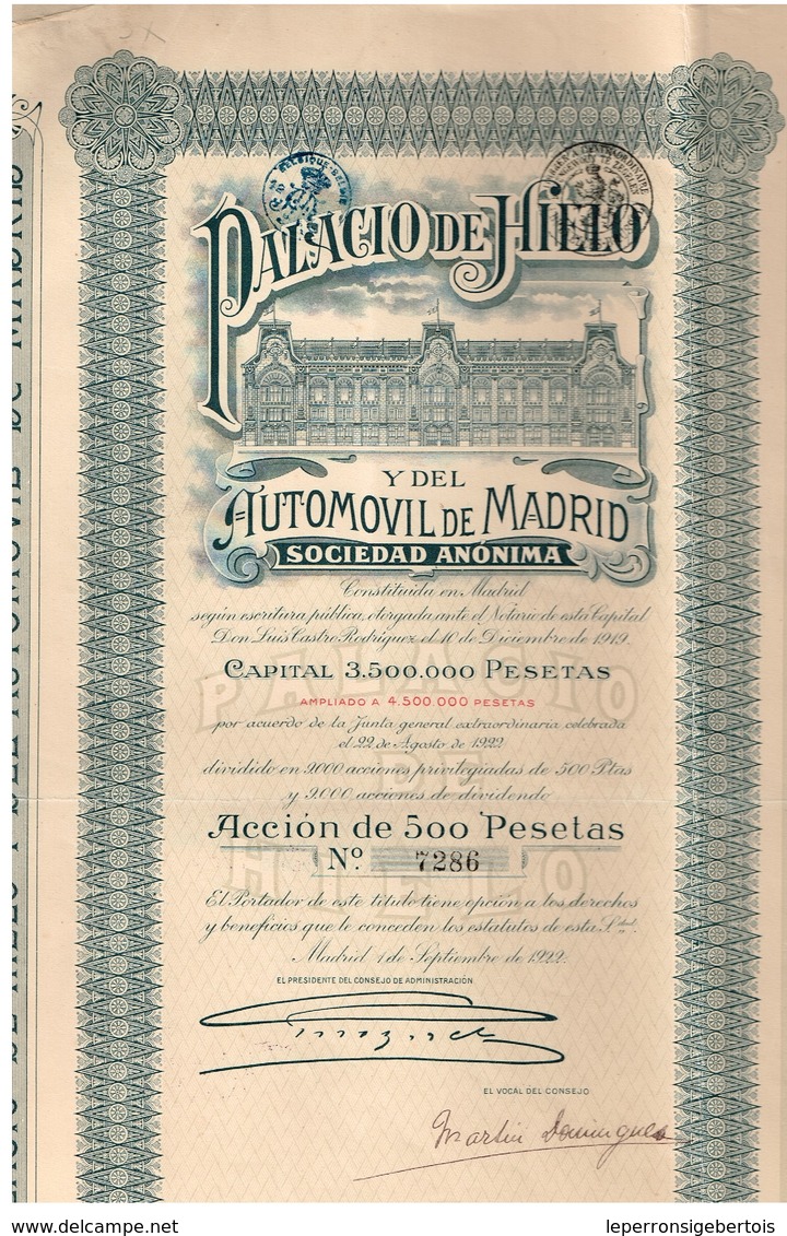 Action Ancienne - Palacio De Hielo Y Del Automovil De Madrid -Titre De 1922 - N° 7286 - Automobile