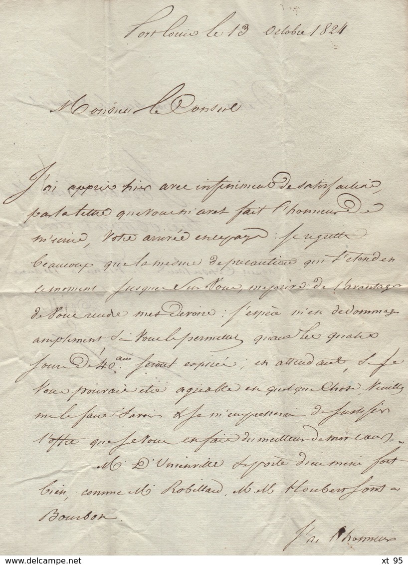 Ile Maurice Lettre Du Consulat Pour Accueillir Le Consul De France A Bassorah (Alexandre Vigouroux) Rade Port Louis 1824 - 1801-1848: Précurseurs XIX