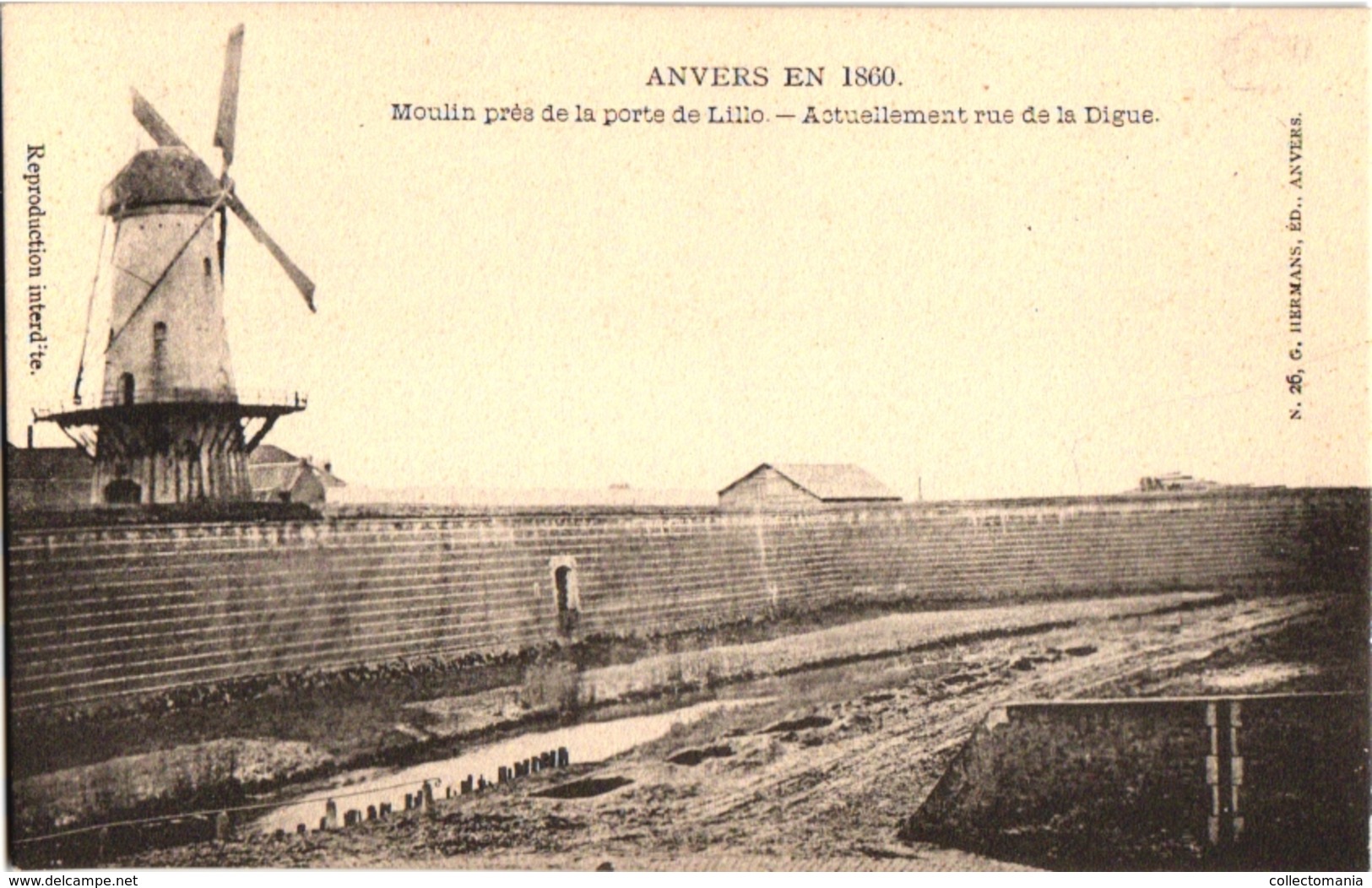 1 Postkaart Lillo Fort Antwerpen In 1860 Molen Bij Lillo Poort Huidige Dijkstraat Uitg.Hermans - Antwerpen
