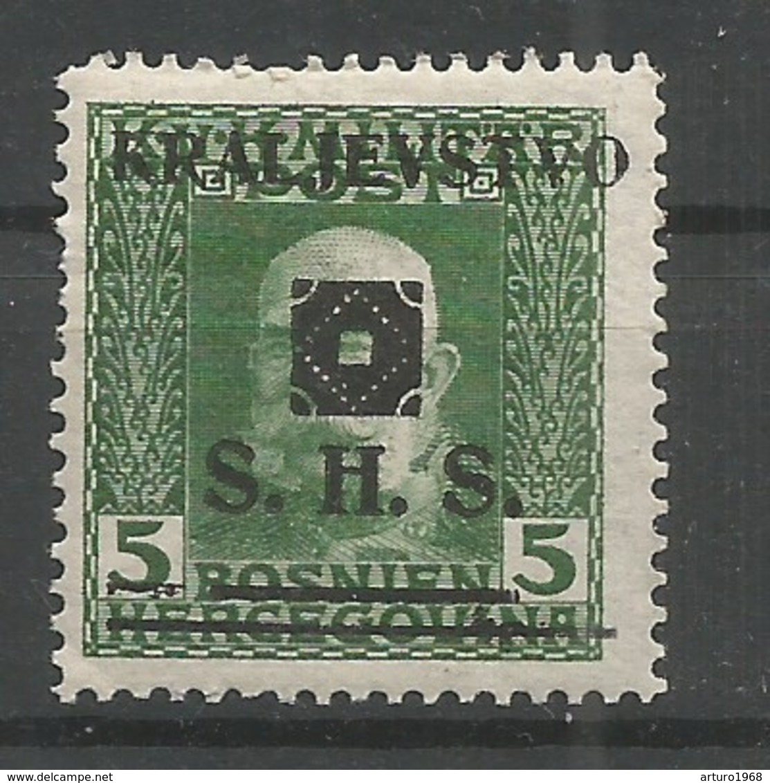 Yugoslavia Kingdom SHS Bosnia Jugoslawien Mi.34 With Constant Plate Flaw (pos.44 In The Sheet MH / * 1919 - Neufs