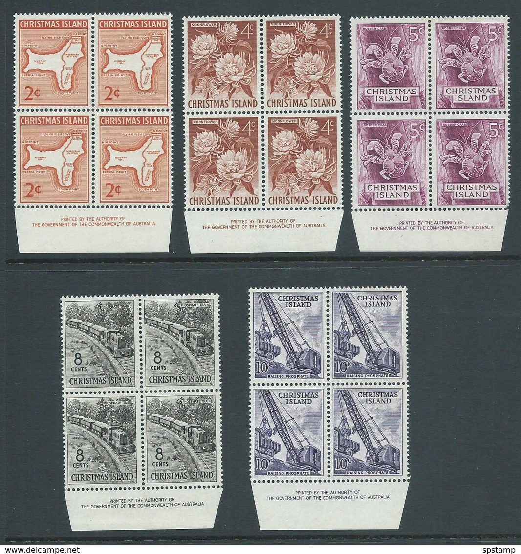 Christmas Island 1963 Pictorial Definitives 5 Imprint Blocks 2c - 10c MNH - Christmas Island