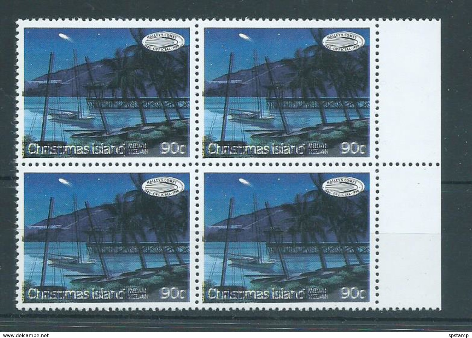 Christmas Island 1986 90c Halleys Comet Variety Black Colour Shift With Doubled Masts And Rigging Marginal MNH - Christmaseiland