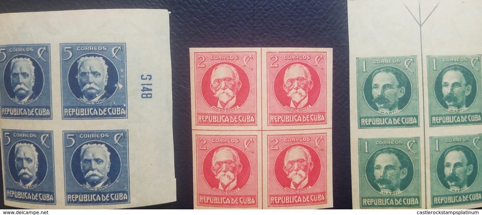 O) 1917 CUBA - CARIBBEAN, PROOF IMPERFORATE, SPANISH ANTILLES, JOSE MARTI SC 264 1c, MAXIMO GOMEZ SC 265 2c  -SHEET CENT - Imperforates, Proofs & Errors
