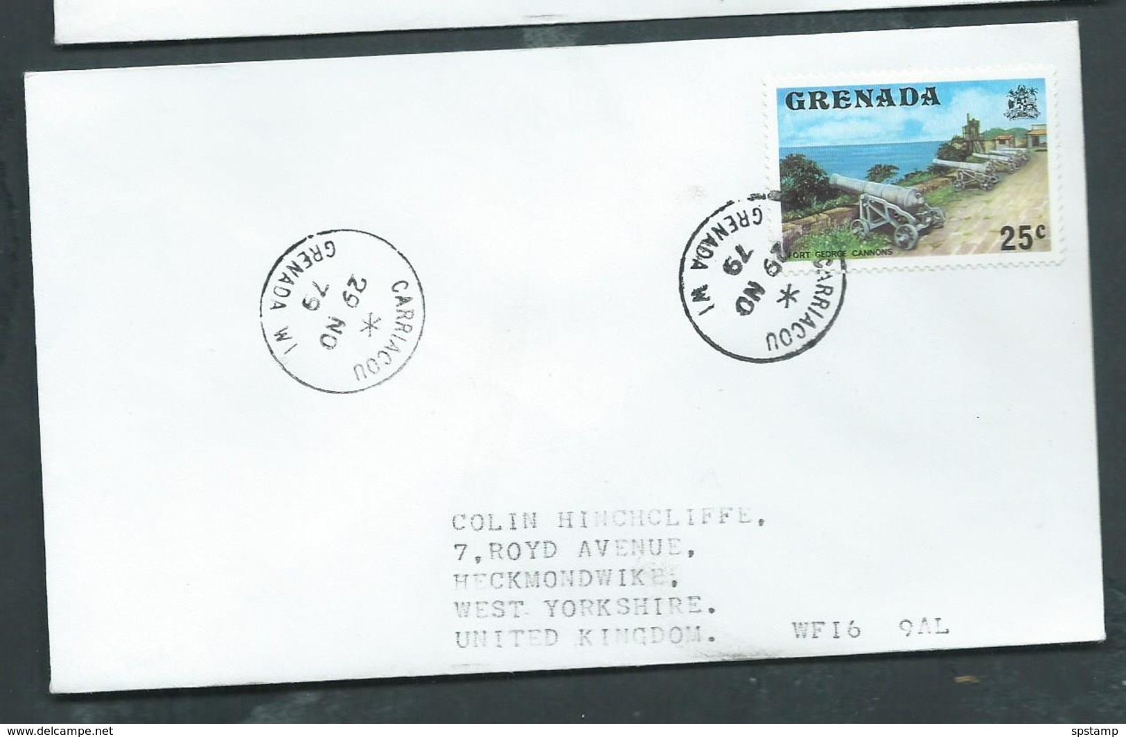 Grenada 1979 Philatelic Cover Carriacou To United Kingdom 25c Cannons Of St George - Grenada (1974-...)