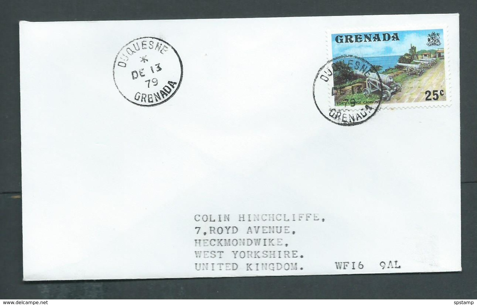 Grenada 1979 Philatelic Cover Duquesne To United Kingdom 25c Cannons Of St George Franking - Grenada (1974-...)