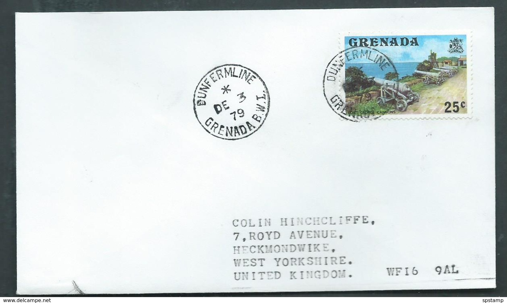 Grenada 1979 Philatelic Cover Dumfermline To United Kingdom 25c Cannons Of St George Franking - Grenada (1974-...)