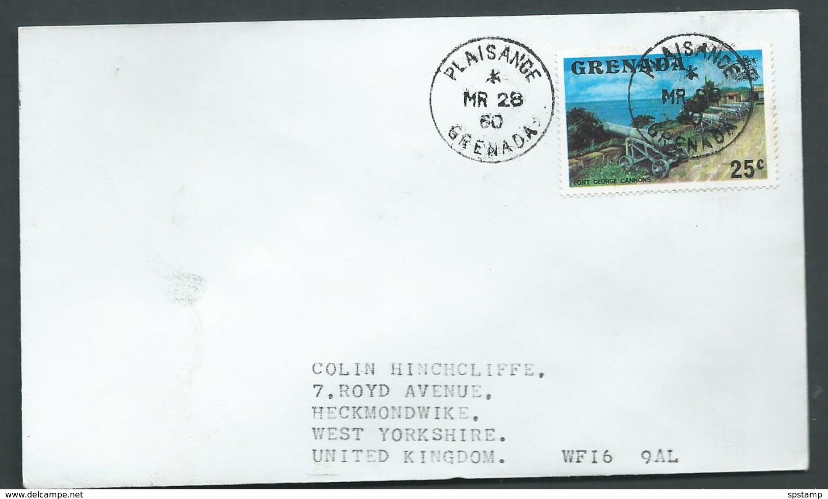 Grenada 1980 Philatelic Cover Plaisance To United Kingdom , 25c Cannons Of St George Franking - Grenada (1974-...)