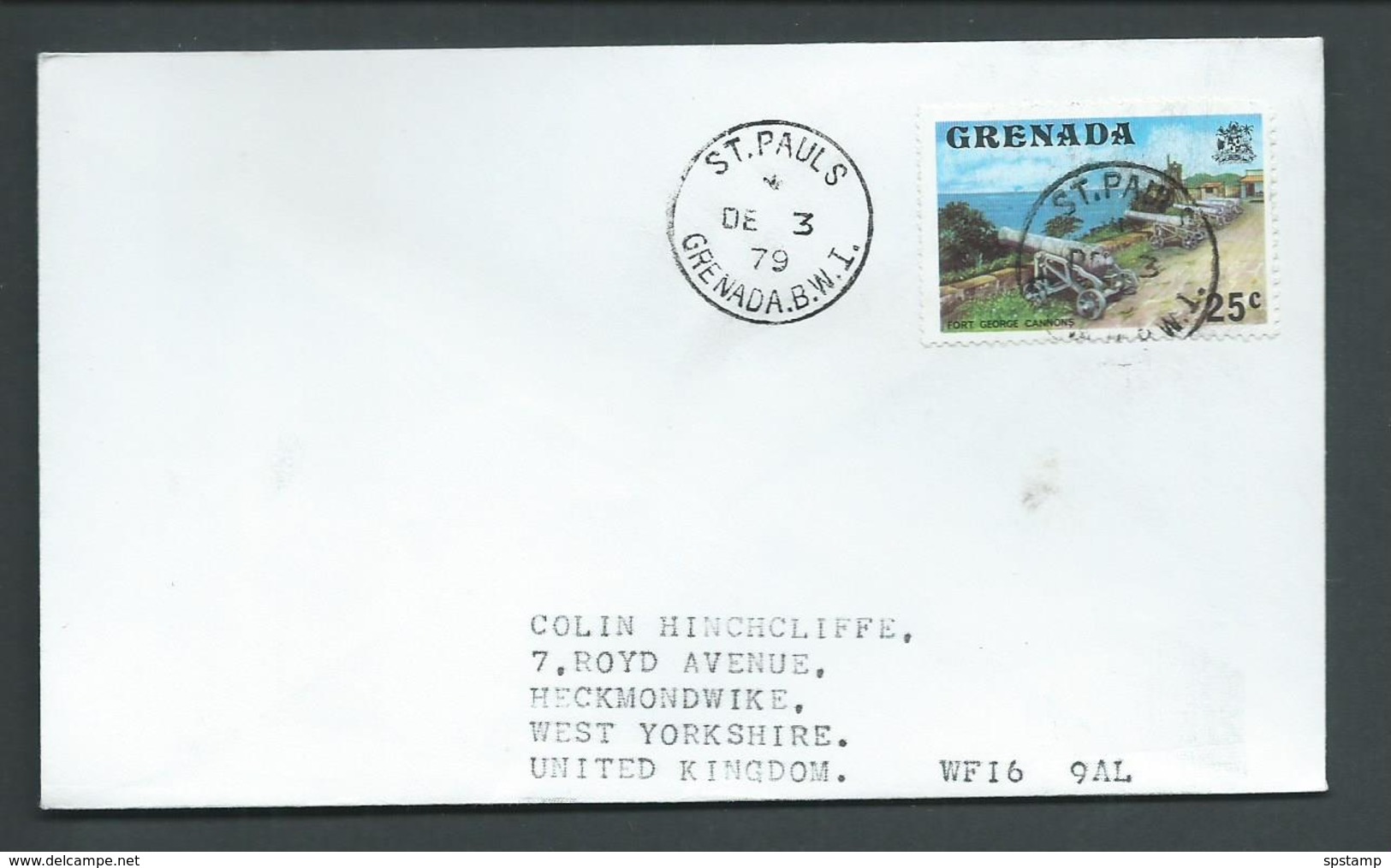 Grenada 1979 Philatelic Cover St Pauls To United Kingdom , 25c Cannons Of St George Franking - Grenada (1974-...)