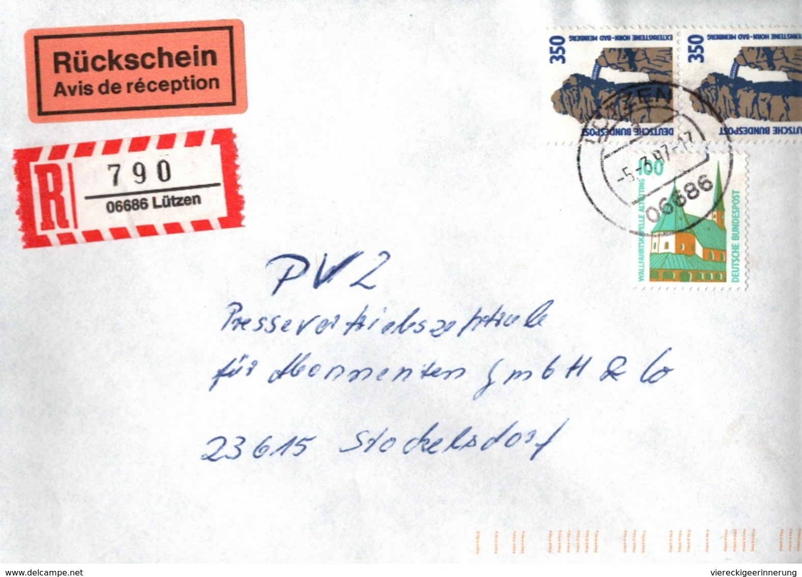 ! 1 Einschreiben Mit Rückschein, R-Zettel, 1997 Aus 06686 Lützen, Neue Postleitzahl - R- Und V-Zettel