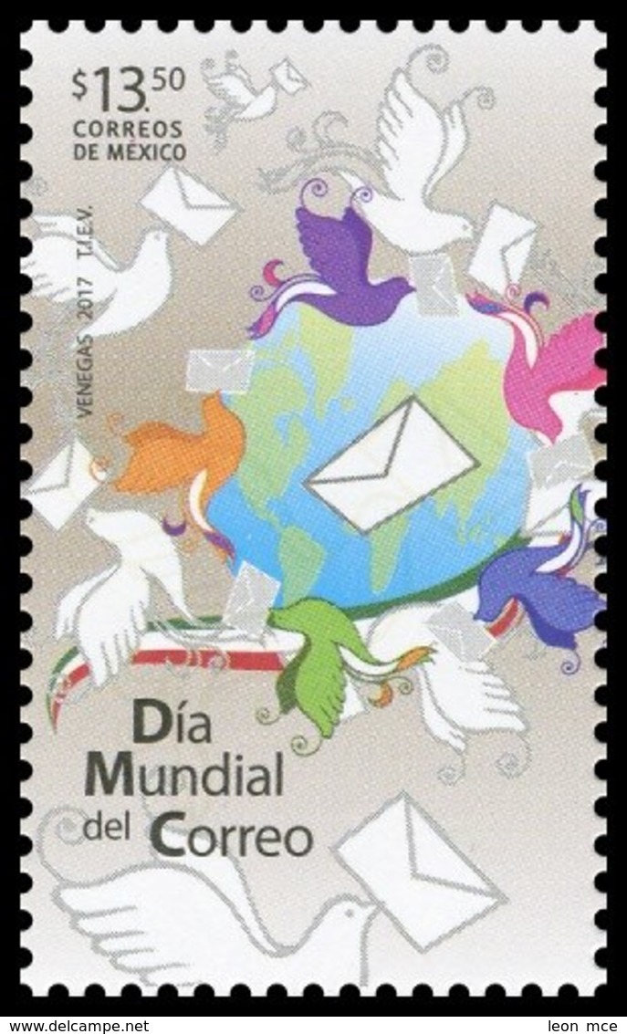 2017 MÉXICO Día Mundial Del Correo MNH WORLD MAIL DAY, PIGEONS, POSTAL ENVELOPES - Mexico