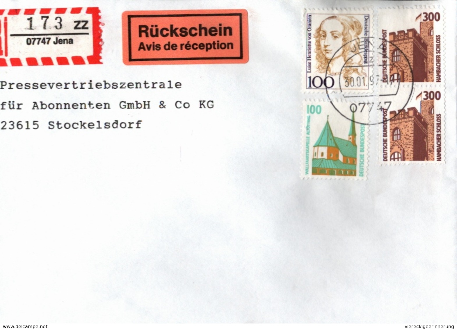 ! 2 Einschreiben Mit Rückschein, R-Zettel, 1997 Aus 07743, 07747 Jena, Thüringen, Neue Postleitzahl - R- Und V-Zettel
