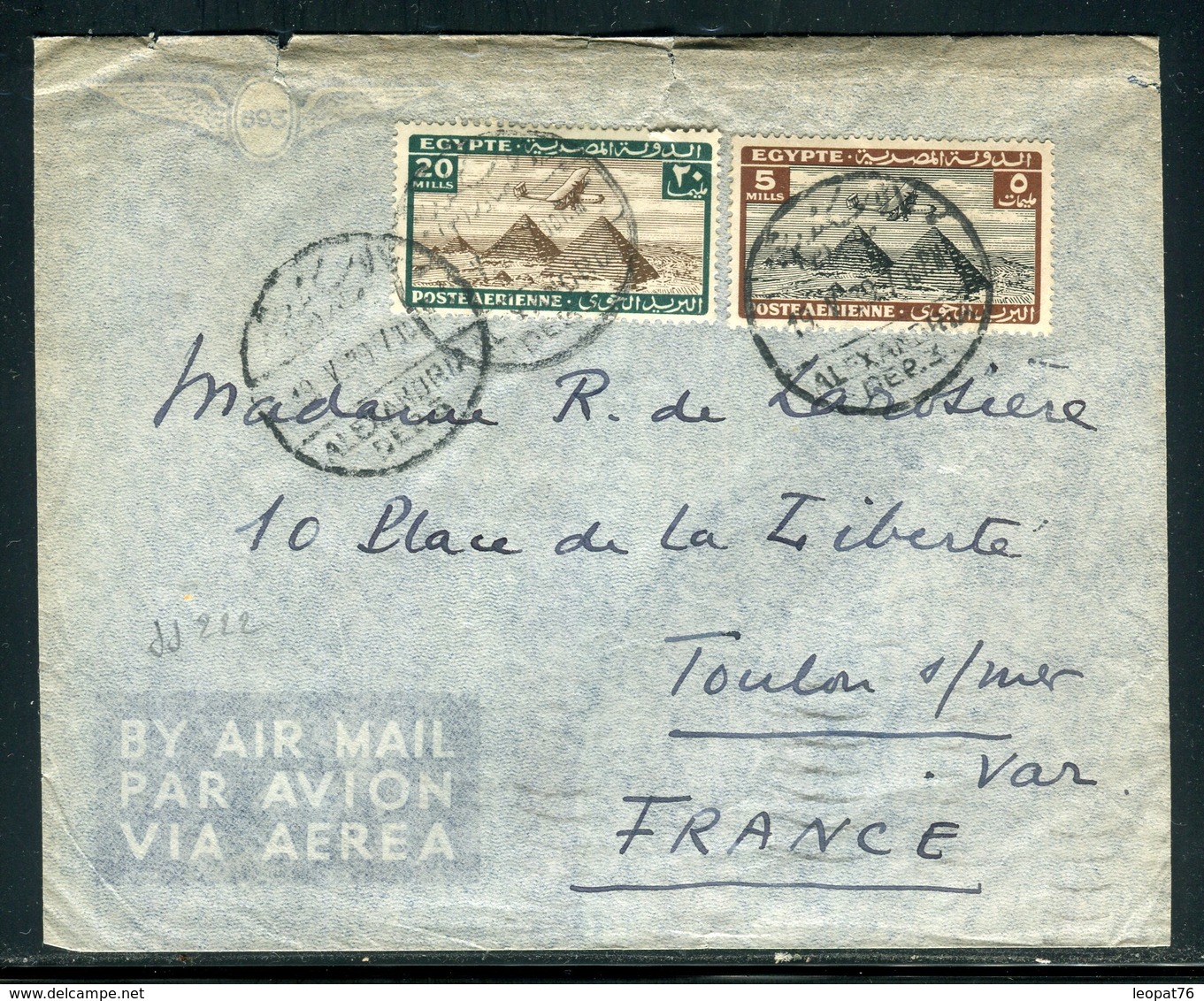 Egypte - Enveloppe De Alexandrie Pour La France En 1939 - Prix Fixe - Réf JJ 222 - Storia Postale