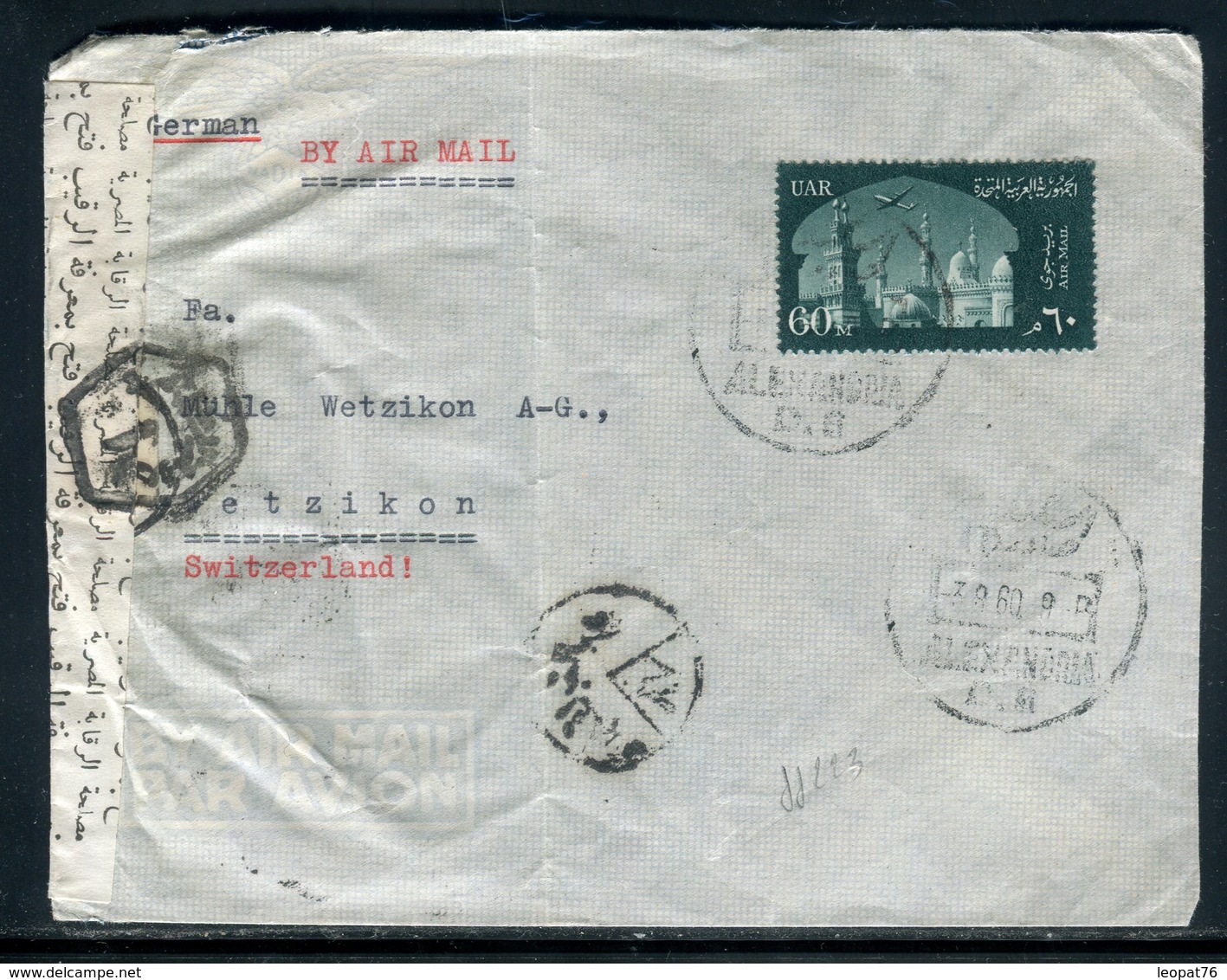 Egypte - Enveloppe De Alexandrie Pour La Suisse En 1960 Avec Contrôle Postal - Prix Fixe - Réf JJ 223 - Briefe U. Dokumente