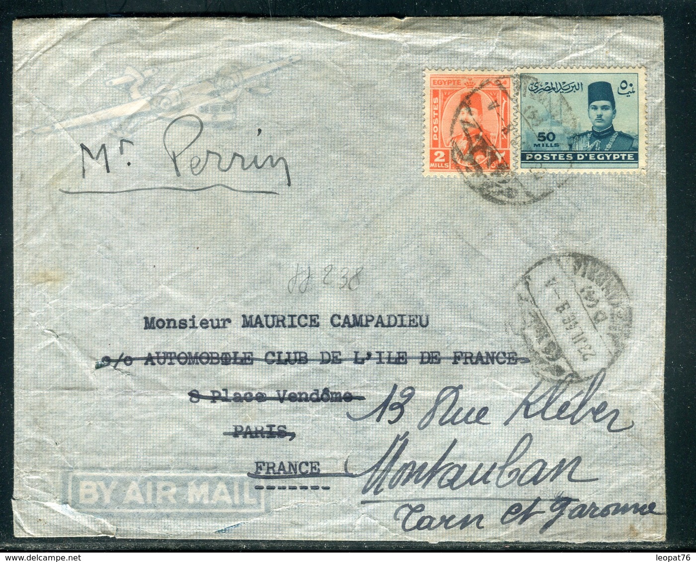 Egypte - Enveloppe De Alexandrie Pour La France En 1946 , Affranchissement Plaisant - Prix Fixe - Réf JJ 238 - Briefe U. Dokumente