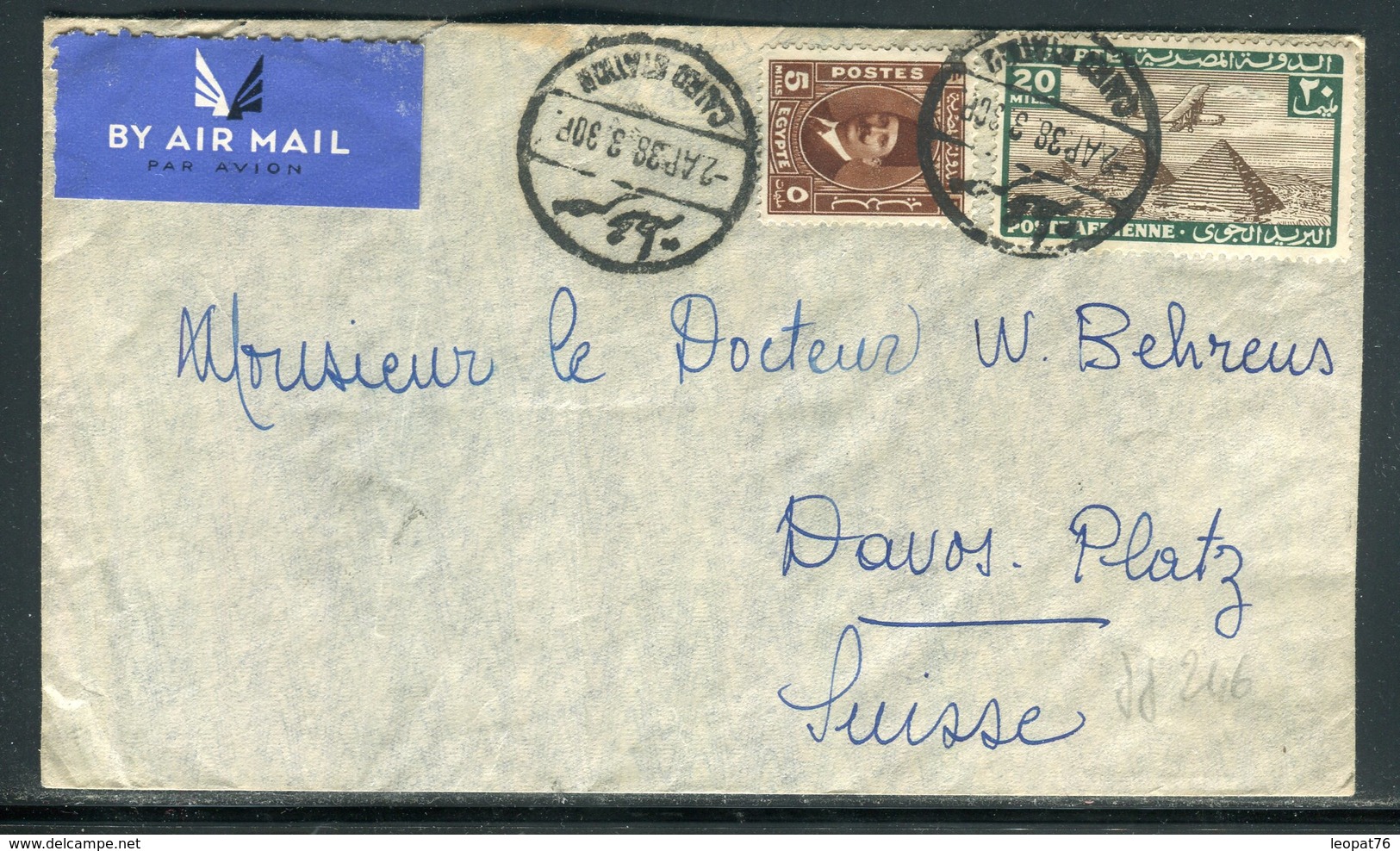 Egypte - Enveloppe Du Caire Pour La Suisse En 1938 , Affranchissement Plaisant - Prix Fixe - Réf JJ 246 - Lettres & Documents