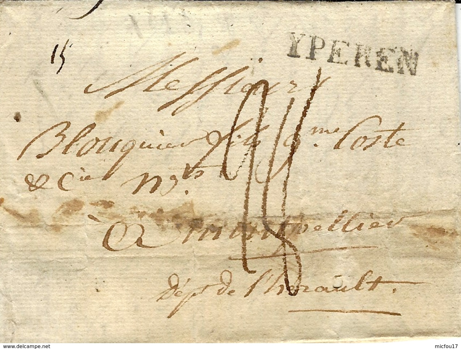 1818- Letter From YPEREN  ( Wytschaete ) To Montpellier ( France ) Rating 28 D - 1815-1830 (Période Hollandaise)