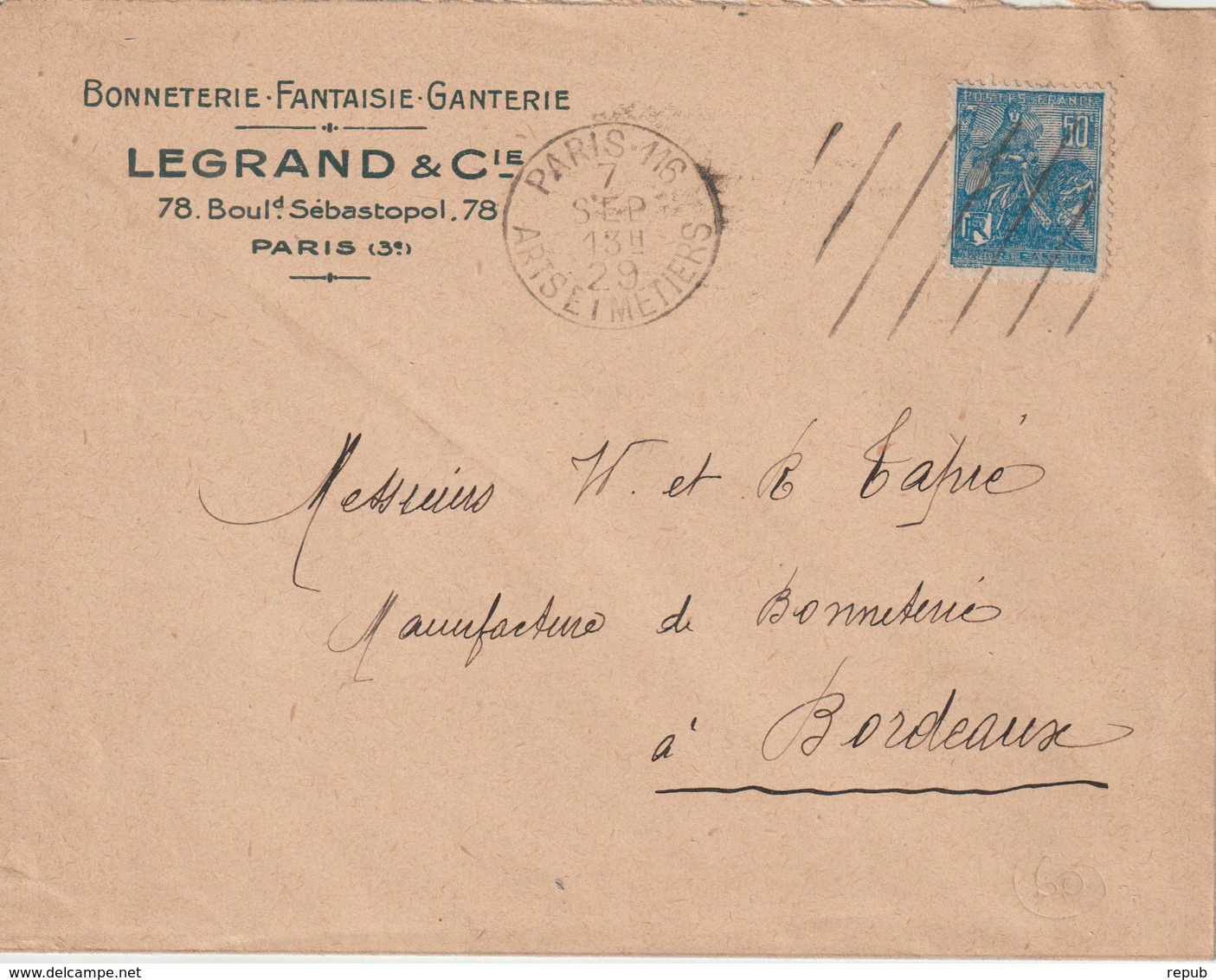 Lettre 1929 De Paris 116 Pour Bordeaux Oblit. Savava - 1921-1960: Période Moderne