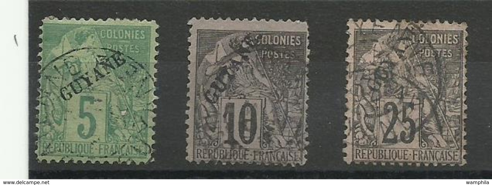 1892 Guyane N° 19, 20, 23 Oblitérés, Cote YT 124€ (+ N° 21 Non Compté) - Oblitérés