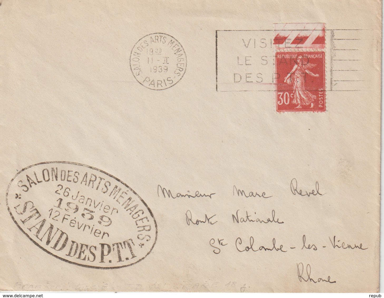 Lettre 1939 De Paris Pour Le Rhone Oblit. Frankers Salon Des Arts Ménagers - 1921-1960: Période Moderne